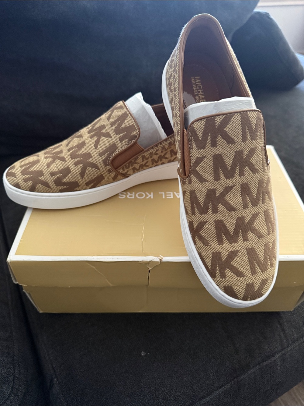 Michael Kors Tan & Brown MK Logo Slip-On Sneakers